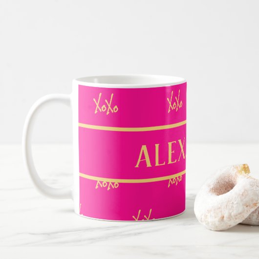 Mug XOXO rose chaud personnalisé (Avec donut)