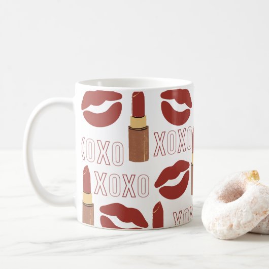 Mug XOXO, rouge à lèvres et baisers en Arrière - plan  (Avec donut)