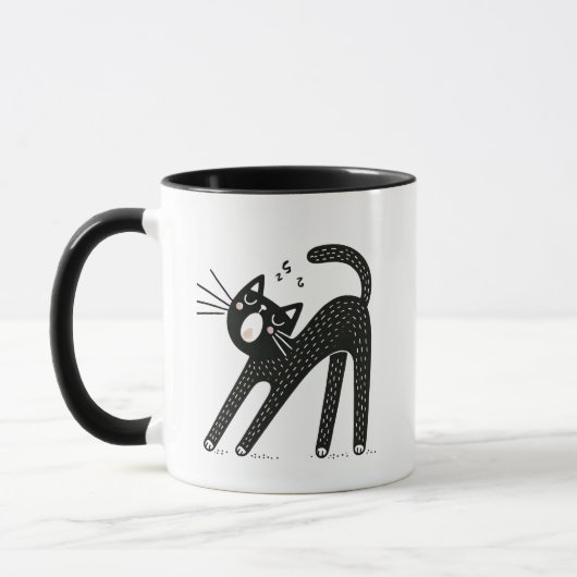 Mug Yawning et Stretch Whimsical Black Cat (Gauche)