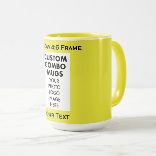 Mug Yellow 4:6 Portrait Frame Photo Text Custom Combo (Devant droit)