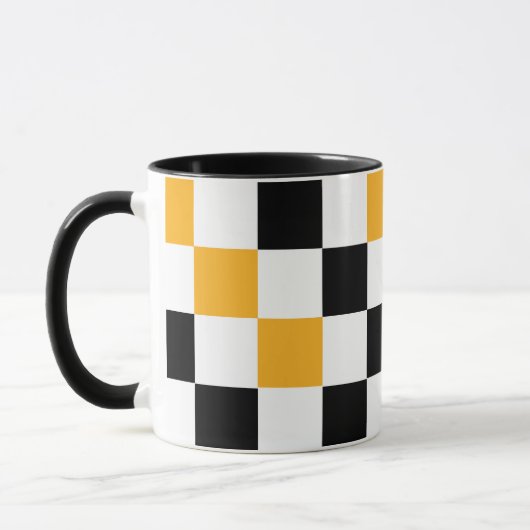 Mug Yellow Black White Checkered Pattern Design  (Gauche)