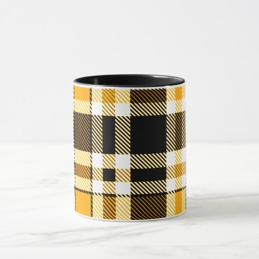Mug Yellow Black White Flannel Tartan Pattern Design  (Centre)