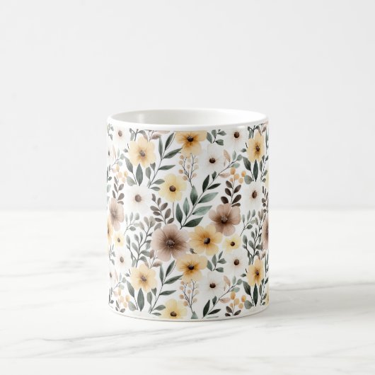 Mug Yellow Brown Cream Flowers (Centre)
