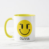 Mug Yellow Happy Fille Visage, Fun Personnalisé (Gauche)