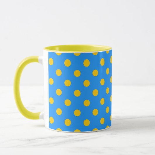 Mug Yellow On Blue Polka Dots Pattern Design (Gauche)