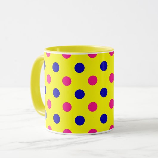 Mug Yellow Pink Blue Polka Dot Pattern (Devant gauche)