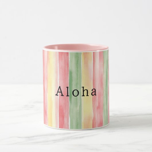 Mug Yellow Pink Mint Stripes Aloha (Centre)