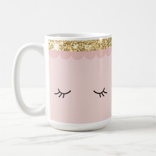 Mug YEUX SLEEPY fermés cils ouverts or rose pâle (Gauche)