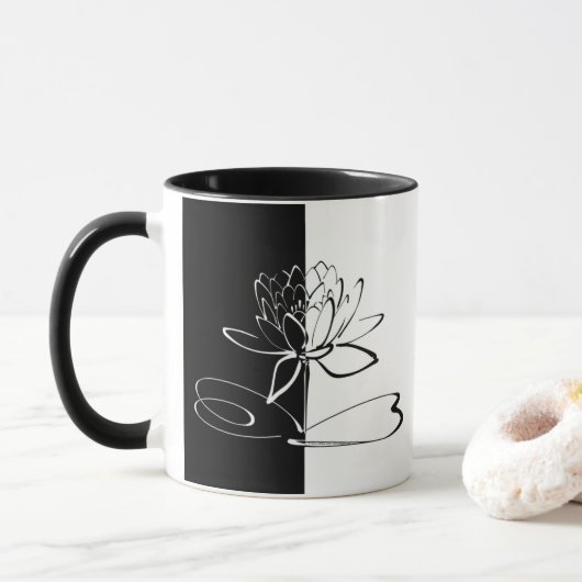 Mug Yin Yang Black Lotus Blossom (Avec donut)