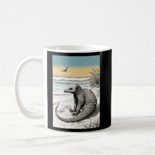 Mug Yoga Pangolin à la plage : Encre complexe Illustra