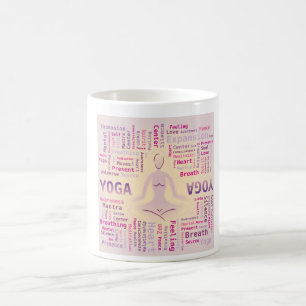 Mug Yoga Word Cloud rose et jaune couleurs