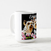 Mug Yorkies et Roses Monogramme (Devant gauche)