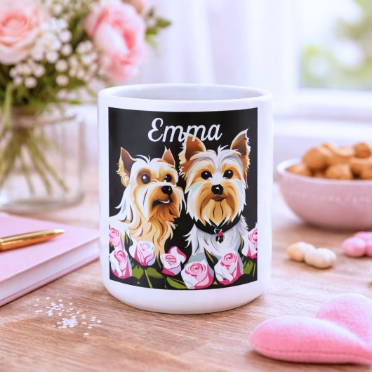 Mug Yorkies et Roses Monogramme