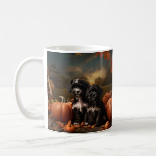 Mug Yorkipoo Chiot Automne Citrouille délice (Gauche)