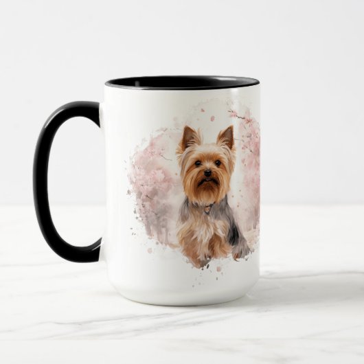 Mug Yorkshire Terrier Cherry Blossom Watercolor Gift (Gauche)