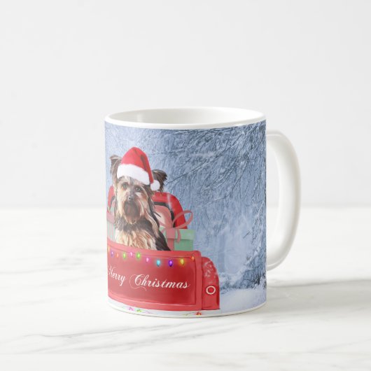 Mug Yorkshire Terrier Dog Neige assis à Noël (Devant droit)