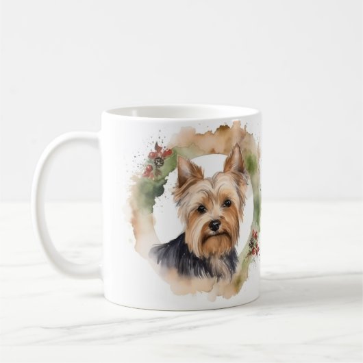 Mug Yorkshire Terrier Fête de la couronne de Noël Coup (Gauche)