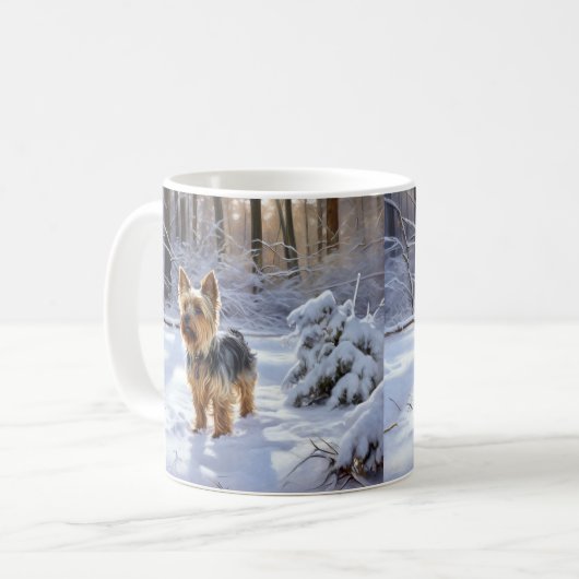 Mug Yorkshire Terrier Laisser Neige Noël (Devant gauche)