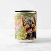 Mug Yorkshire Terrier Le champ de marionnettes de fleu (Centre)