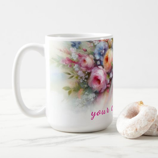 Mug Your Custom Text Watercolor Flowers Art Painting (Avec donut)