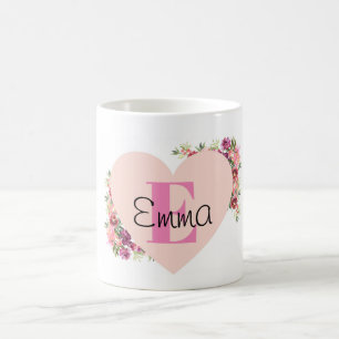 Mug YOUR NAME/TEXT/PinK FlorAL MonoGRAM