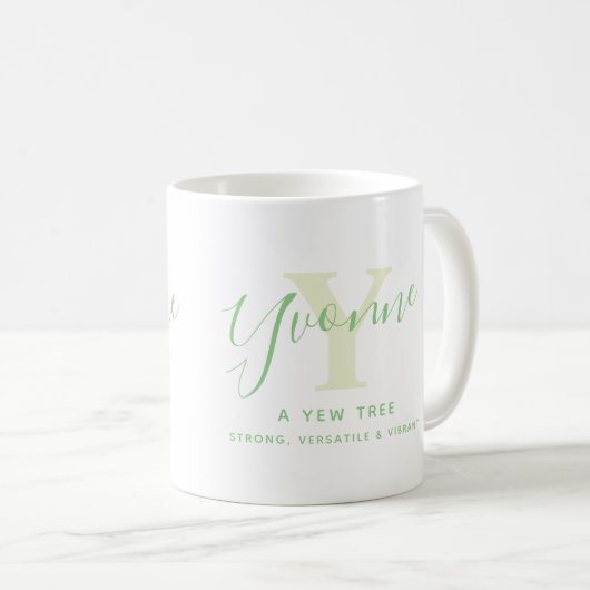 Mug Yvonne name meaning and monogram Y green text (Devant droit)