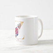 Mug Z Monogramme Floral Bourgogne Rouge et Navy Blue (Devant droit)