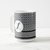 Mug Zags Zig noir et blanc, Monogramme de médaillon ré (Devant gauche)