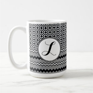 Mug Zags Zig noir et blanc, Monogramme de médaillon ré
