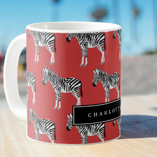 Mug Zebra Exotic Animal Motif Deep Red