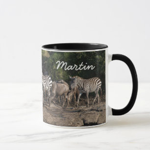 Mug Zebra Herd Personnaliser Nom Black Interior Cadeau