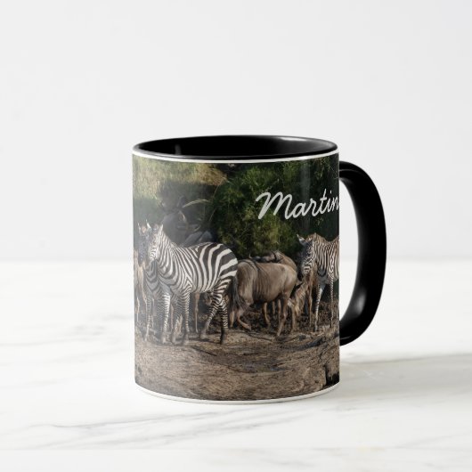 Mug Zebra Herd Personnaliser Nom Black Interior Cadeau (Devant droit)