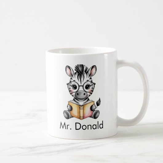 Mug Zèbre bébé mignon personnalisé lisant un livre (Droite)