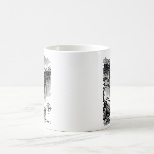 Mug Zen Waterfall Mountain Ink Art Explore Compass (Centre)