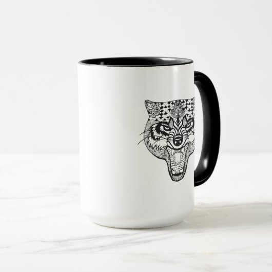Mug Zentangle a inspiré le loup (Devant droit)
