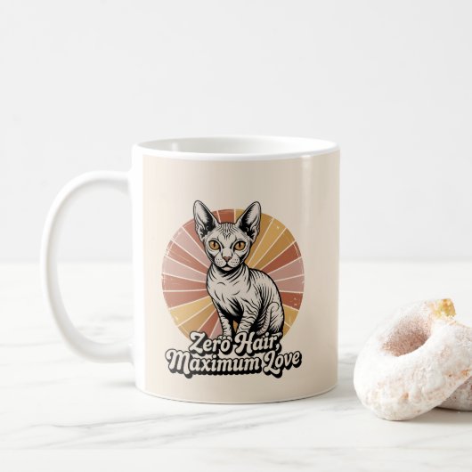 Mug Zero Hair Maximum Love Sphynx Retro (Avec donut)