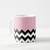 Mug Zigzag noir et blanc, Chevron, rose, Votre nom (Devant gauche)