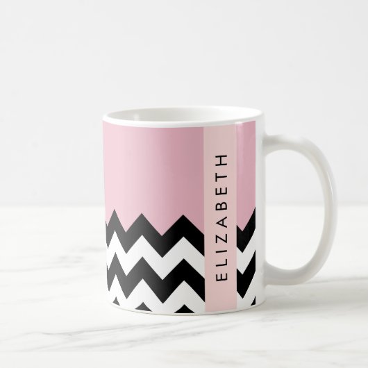 Mug Zigzag noir et blanc, Chevron, rose, Votre nom (Droite)