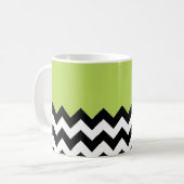 Mug Zigzag noir et blanc, Chevron, Vert, Votre nom (Devant gauche)
