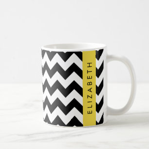 Mug Zigzag noir et blanc, Motif Chevron, Votre nom