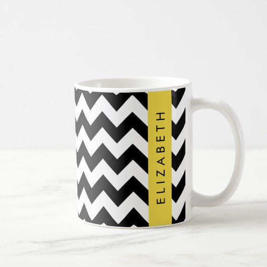 Mug Zigzag noir et blanc, Motif Chevron, Votre nom (Droite)
