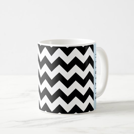 Mug Zigzag noir et blanc, Motif Chevron, Votre nom (Devant droit)