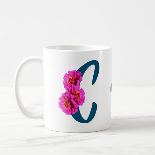 Mug Zinnia Flowers Monogramme Initial C Votre Nom (Gauche)