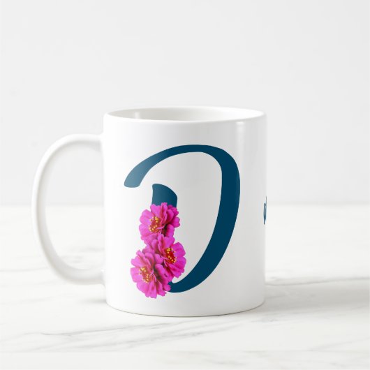 Mug Zinnia Flowers Monogramme Initial D Votre Nom (Gauche)