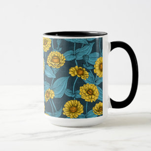 Mug Zinnias jaune sur bleu foncé