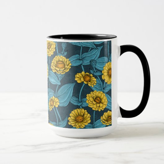 Mug Zinnias jaune sur bleu foncé (Droite)