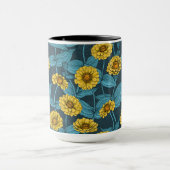 Mug Zinnias jaune sur bleu foncé (Centre)