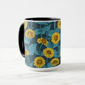 Mug Zinnias jaune sur bleu foncé (Devant gauche)