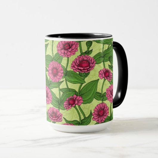 Mug Zinnias rose sur vert clair (Devant droit)