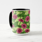 Mug Zinnias rose sur vert clair (Devant gauche)